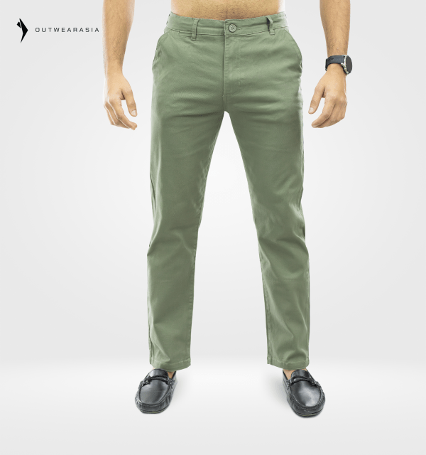 Outwear- Men's Twill Chino Pant Long Semi Narrow- Light Olive