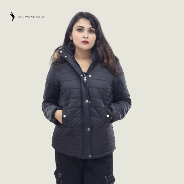 Premium Winter Ladies Jacket With Fa Hood - Black Amber